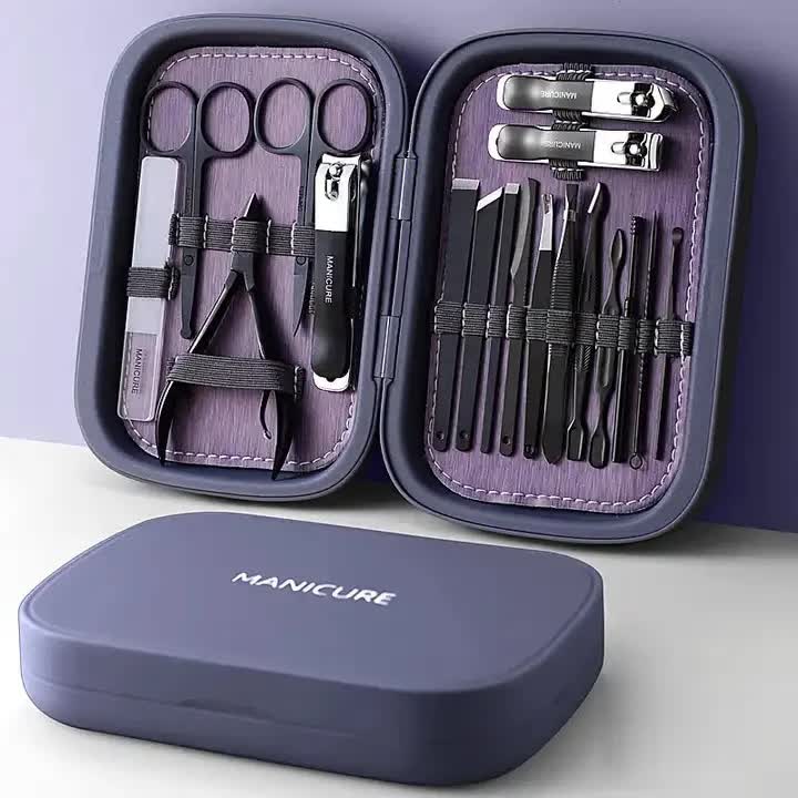 NNEDSZ Purple 18-Piece Manicure and Pedicure Set - Stainless Steel Nail Clipper Kit | Professional Nail Care Grooming Tools | Compact Portable Case